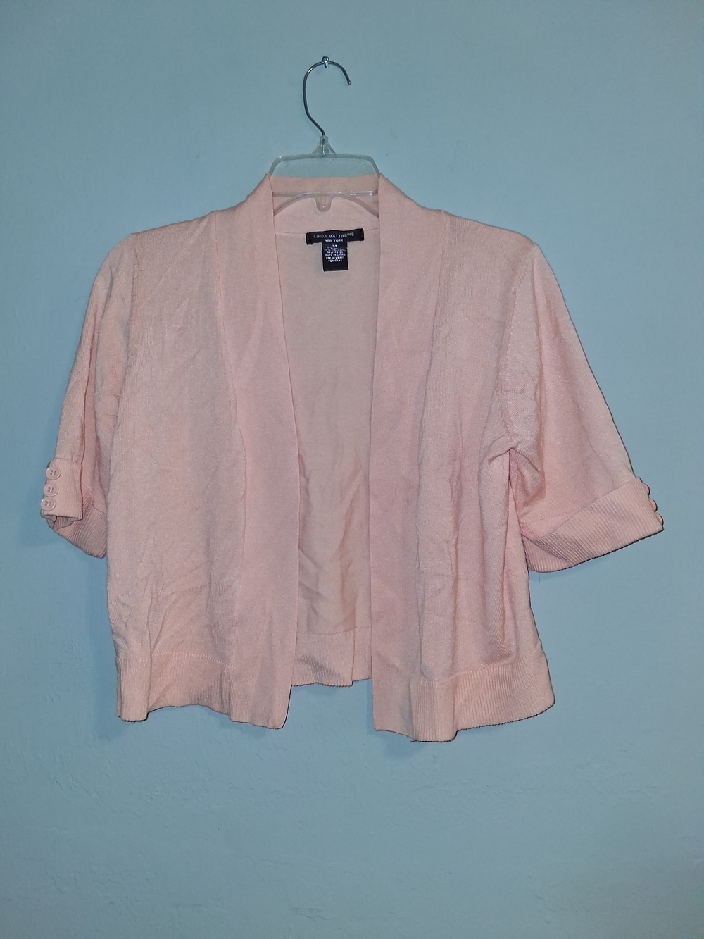 Worthington Pale Pink Short Sleeve Open Cardigan